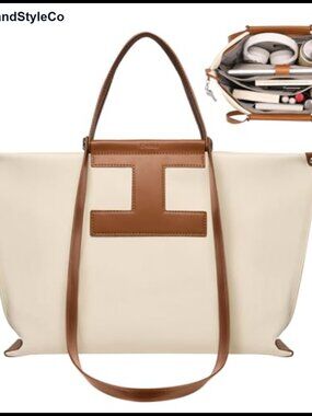 15.6" Laptop Tote PU Leather Canvas-Textured Work Bag